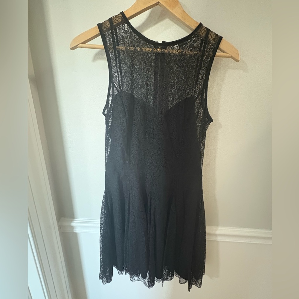 A/X Armani Exchange black cocktail fit and flare dress with lace overlay size 4 - Picture 2 of 13